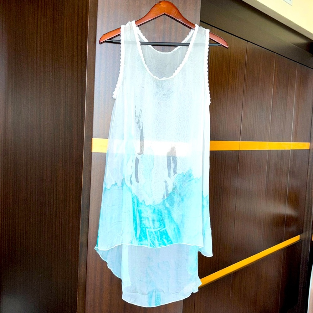 Italian silk white blue top size medium-large